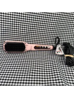 L’ange Le Vite Ceramic Straightening Brush Pink Heated Hair Straightener Ionic